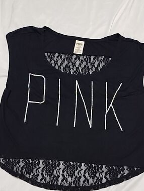 PINK Victoria's Secret Lace-Back Top With Shimmery Logo. Sz M